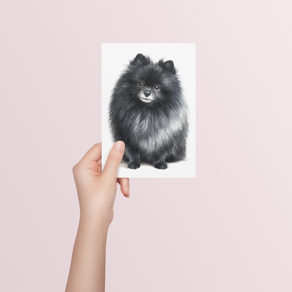 Watercolor Black Pomeranian Dog Portrait Art Print – Unframed Fine Art Poster - Picture 5 of 5